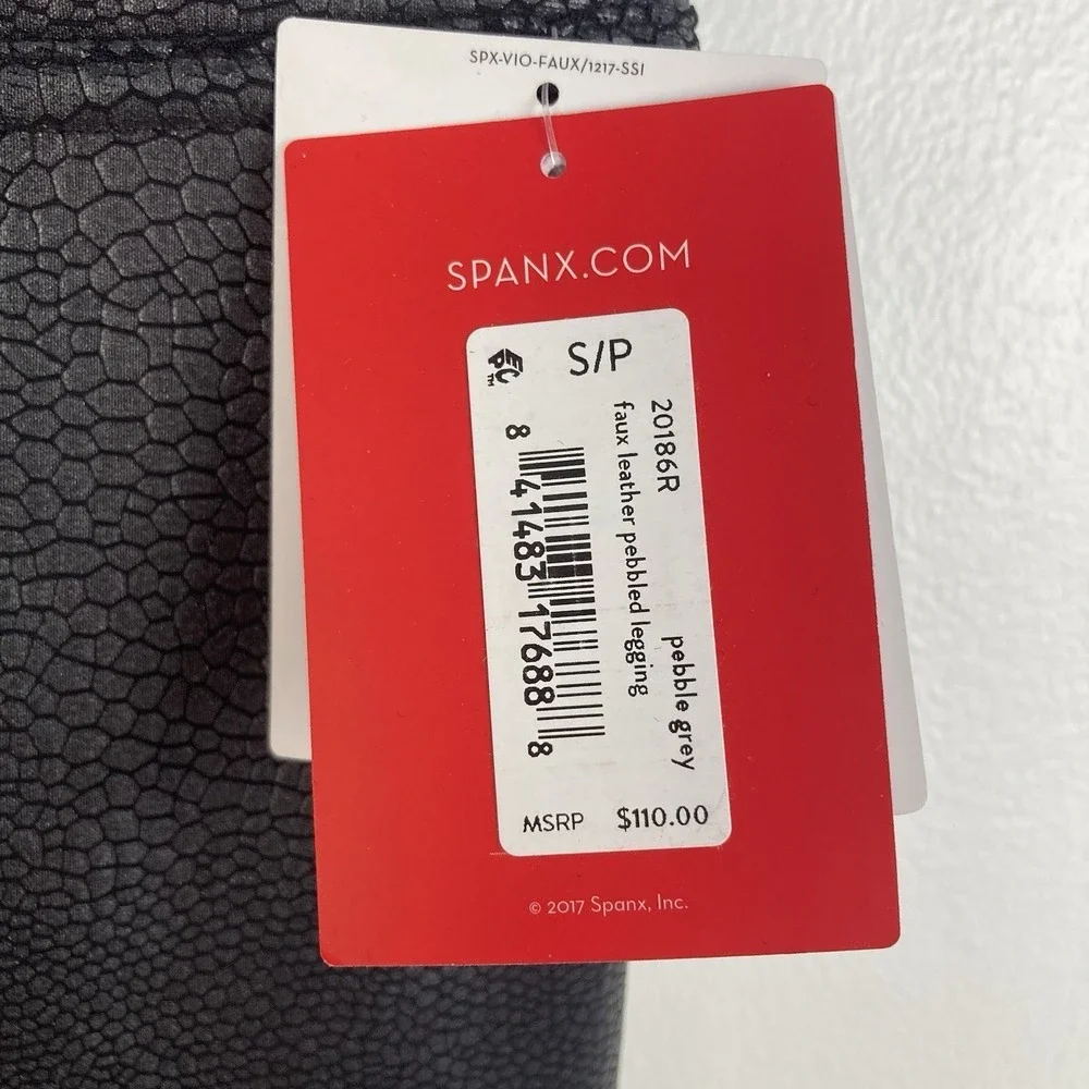 SPANX Shape NWT Faux‎ Leather Pebbled Legging in Pebble Grey Snakeskin Reptile S